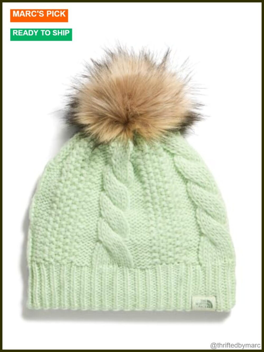 Oh Mega Fur Pom Lined Beanie Cuffed Cable Knit Fleece Lined Winter Hat
